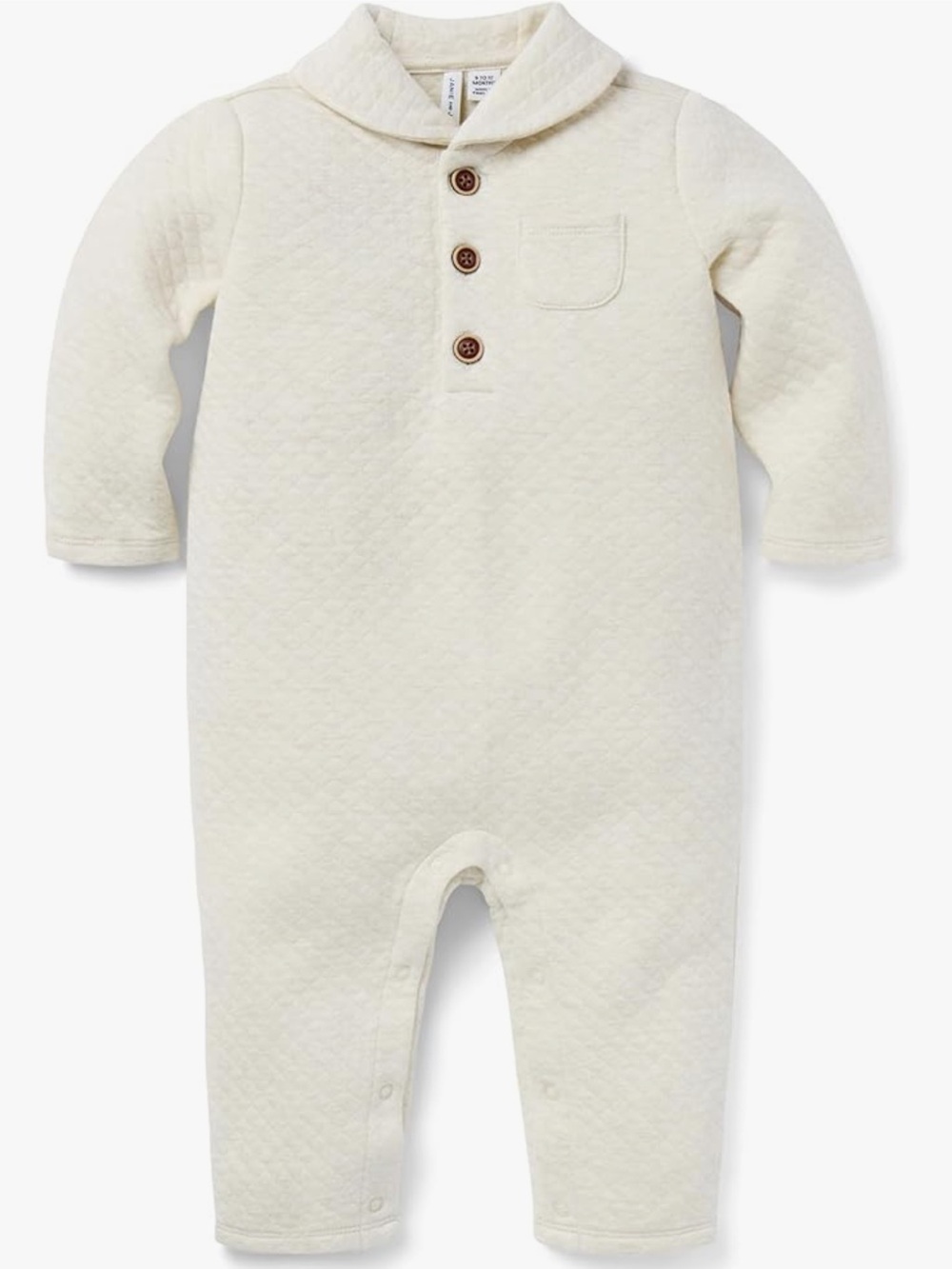 Janie and Jack Baby Quilted Shawl Collar One-piece, Oatmeal, 0-3 Months